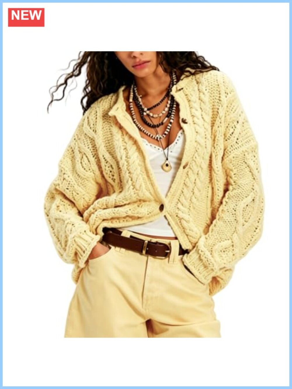 Oversized Cable Knit Cardigan Button Down Casual Sweater